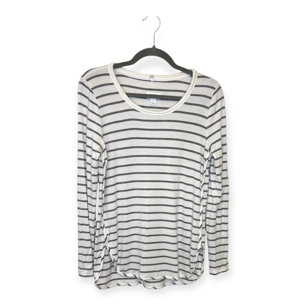 Market & Spruce Gray Stripe Long Sleeve Knit Top Casual Minimalist Tee Medium